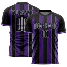 Load image into Gallery viewer, Custom Black Purple-Gray Pinstripe Line Sports Sublimation Soccer Uniform Jersey