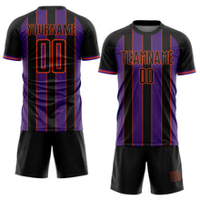 Load image into Gallery viewer, Custom Black Purple-Orange Pinstripe Line Sports Sublimation Soccer Uniform Jersey