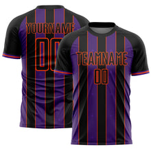 Load image into Gallery viewer, Custom Black Purple-Orange Pinstripe Line Sports Sublimation Soccer Uniform Jersey