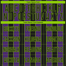 Load image into Gallery viewer, Custom Black Purple-Neon Green Pinstripe Line Sports Sublimation Soccer Uniform Jersey