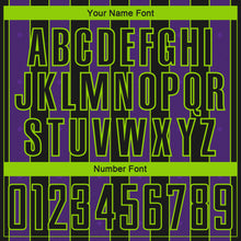 Load image into Gallery viewer, Custom Black Purple-Neon Green Pinstripe Line Sports Sublimation Soccer Uniform Jersey