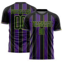 Load image into Gallery viewer, Custom Black Purple-Neon Green Pinstripe Line Sports Sublimation Soccer Uniform Jersey