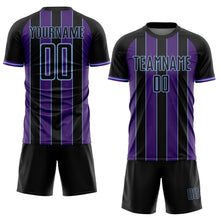 Load image into Gallery viewer, Custom Black Purple-Light Blue Pinstripe Line Sports Sublimation Soccer Uniform Jersey