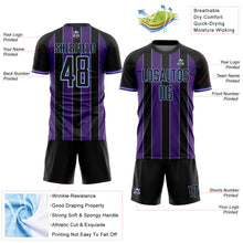 Load image into Gallery viewer, Custom Black Purple-Light Blue Pinstripe Line Sports Sublimation Soccer Uniform Jersey