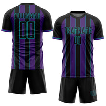 Load image into Gallery viewer, Custom Black Purple-Teal Pinstripe Line Sports Sublimation Soccer Uniform Jersey