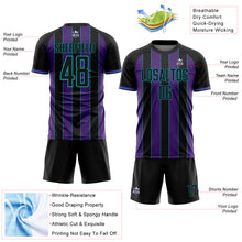 Load image into Gallery viewer, Custom Black Purple-Teal Pinstripe Line Sports Sublimation Soccer Uniform Jersey