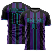 Load image into Gallery viewer, Custom Black Purple-Teal Pinstripe Line Sports Sublimation Soccer Uniform Jersey