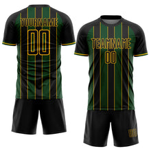 Load image into Gallery viewer, Custom Black Green-Gold Pinstripe Line Sports Sublimation Soccer Uniform Jersey
