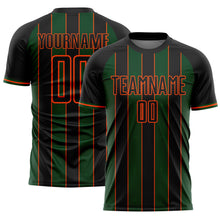 Load image into Gallery viewer, Custom Black Green-Orange Pinstripe Line Sports Sublimation Soccer Uniform Jersey