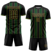 Load image into Gallery viewer, Custom Black Green-Old Gold Pinstripe Line Sports Sublimation Soccer Uniform Jersey