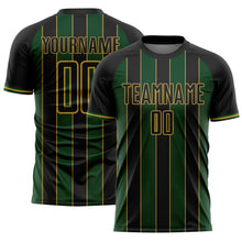 Load image into Gallery viewer, Custom Black Green-Old Gold Pinstripe Line Sports Sublimation Soccer Uniform Jersey