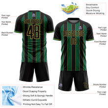 Load image into Gallery viewer, Custom Black Kelly Green-Old Gold Pinstripe Line Sports Sublimation Soccer Uniform Jersey