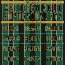 Load image into Gallery viewer, Custom Black Kelly Green-Old Gold Pinstripe Line Sports Sublimation Soccer Uniform Jersey