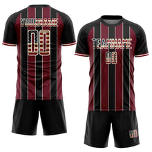 Load image into Gallery viewer, Custom Black Vintage USA Flag Crimson-Cream Pinstripe Line Sports Sublimation Soccer Uniform Jersey