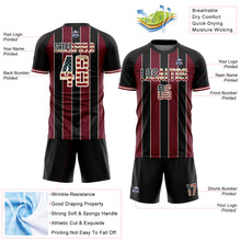 Load image into Gallery viewer, Custom Black Vintage USA Flag Crimson-Cream Pinstripe Line Sports Sublimation Soccer Uniform Jersey