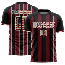 Load image into Gallery viewer, Custom Black Vintage USA Flag Crimson-Cream Pinstripe Line Sports Sublimation Soccer Uniform Jersey