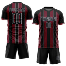 Загрузить изображение в средство просмотра галереи, Custom Black Crimson-Gray Pinstripe Line Sports Sublimation Soccer Uniform Jersey