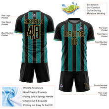 Load image into Gallery viewer, Custom Black Teal-Old Gold Pinstripe Line Sports Sublimation Soccer Uniform Jersey