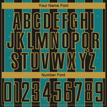 Load image into Gallery viewer, Custom Black Teal-Old Gold Pinstripe Line Sports Sublimation Soccer Uniform Jersey