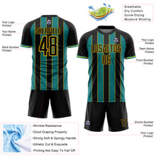 Load image into Gallery viewer, Custom Black Teal-Yellow Pinstripe Line Sports Sublimation Soccer Uniform Jersey