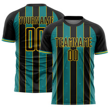 Load image into Gallery viewer, Custom Black Teal-Yellow Pinstripe Line Sports Sublimation Soccer Uniform Jersey