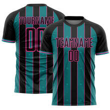 Load image into Gallery viewer, Custom Black Teal-Pink Pinstripe Line Sports Sublimation Soccer Uniform Jersey