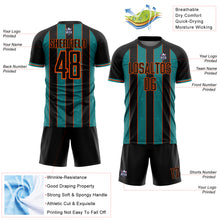 Load image into Gallery viewer, Custom Black Teal-Orange Pinstripe Line Sports Sublimation Soccer Uniform Jersey