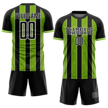 Load image into Gallery viewer, Custom Black Neon Green-White Pinstripe Line Sports Sublimation Soccer Uniform Jersey