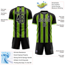 Load image into Gallery viewer, Custom Black Neon Green-White Pinstripe Line Sports Sublimation Soccer Uniform Jersey