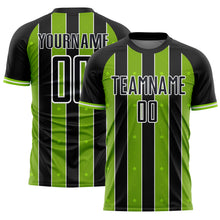 Load image into Gallery viewer, Custom Black Neon Green-White Pinstripe Line Sports Sublimation Soccer Uniform Jersey