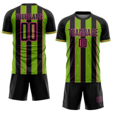 Load image into Gallery viewer, Custom Black Neon Green-Pink Pinstripe Line Sports Sublimation Soccer Uniform Jersey