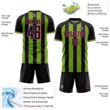 Load image into Gallery viewer, Custom Black Neon Green-Pink Pinstripe Line Sports Sublimation Soccer Uniform Jersey