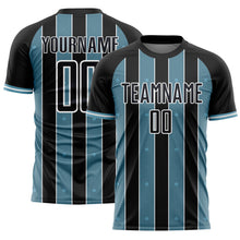 Load image into Gallery viewer, Custom Black Shadow Blue-White Pinstripe Line Sports Sublimation Soccer Uniform Jersey