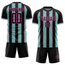 Загрузить изображение в средство просмотра галереи, Custom Black Ice Blue-Pink Pinstripe Line Sports Sublimation Soccer Uniform Jersey