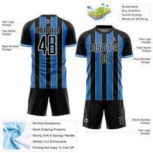 Загрузить изображение в средство просмотра галереи, Custom Black Powder Blue-White Pinstripe Line Sports Sublimation Soccer Uniform Jersey