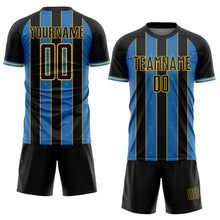 Загрузить изображение в средство просмотра галереи, Custom Black Powder Blue-Yellow Pinstripe Line Sports Sublimation Soccer Uniform Jersey