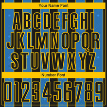 Загрузить изображение в средство просмотра галереи, Custom Black Powder Blue-Yellow Pinstripe Line Sports Sublimation Soccer Uniform Jersey