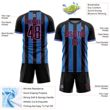 Laden Sie das Bild in den Galerie-Viewer, Custom Black Powder Blue-Pink Pinstripe Line Sports Sublimation Soccer Uniform Jersey