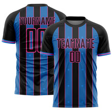 Laden Sie das Bild in den Galerie-Viewer, Custom Black Powder Blue-Pink Pinstripe Line Sports Sublimation Soccer Uniform Jersey