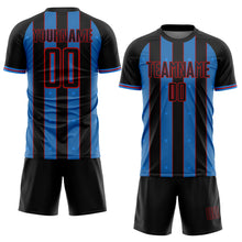 Laden Sie das Bild in den Galerie-Viewer, Custom Black Powder Blue-Red Pinstripe Line Sports Sublimation Soccer Uniform Jersey