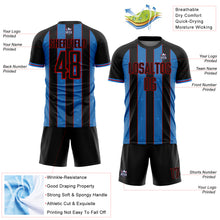 Laden Sie das Bild in den Galerie-Viewer, Custom Black Powder Blue-Red Pinstripe Line Sports Sublimation Soccer Uniform Jersey