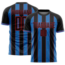Laden Sie das Bild in den Galerie-Viewer, Custom Black Powder Blue-Red Pinstripe Line Sports Sublimation Soccer Uniform Jersey