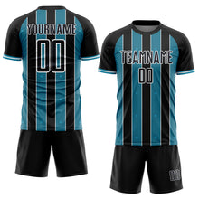 Laden Sie das Bild in den Galerie-Viewer, Custom Black Panther Blue-White Pinstripe Line Sports Sublimation Soccer Uniform Jersey
