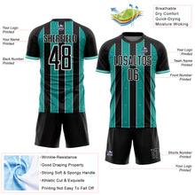 Laden Sie das Bild in den Galerie-Viewer, Custom Black Aqua-White Pinstripe Line Sports Sublimation Soccer Uniform Jersey