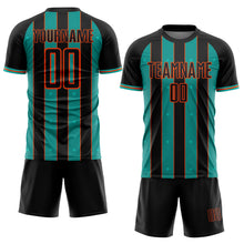 Загрузить изображение в средство просмотра галереи, Custom Black Aqua-Orange Pinstripe Line Sports Sublimation Soccer Uniform Jersey