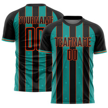 Загрузить изображение в средство просмотра галереи, Custom Black Aqua-Orange Pinstripe Line Sports Sublimation Soccer Uniform Jersey