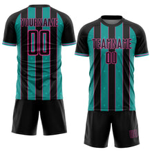 Загрузить изображение в средство просмотра галереи, Custom Black Aqua-Pink Pinstripe Line Sports Sublimation Soccer Uniform Jersey