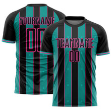 Загрузить изображение в средство просмотра галереи, Custom Black Aqua-Pink Pinstripe Line Sports Sublimation Soccer Uniform Jersey
