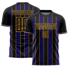 Загрузить изображение в средство просмотра галереи, Custom Black Dark Purple-Gold Pinstripe Line Sports Sublimation Soccer Uniform Jersey