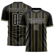 Загрузить изображение в средство просмотра галереи, Custom Black Olive-Cream Pinstripe Line Sports Sublimation Soccer Uniform Jersey